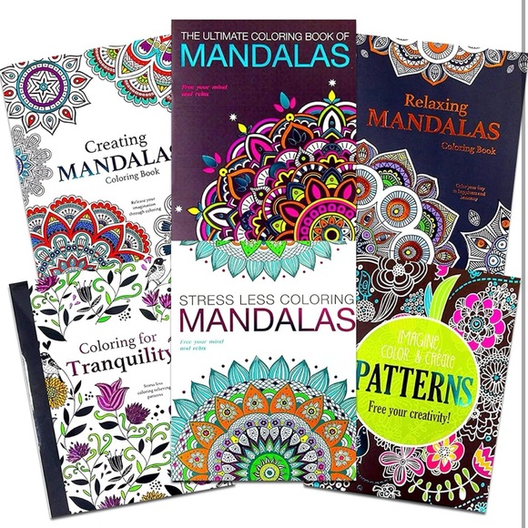 Mandalas/Adult Coloring Books-- 6 Deluxe Coloring Books for Adults and Teens - Picture 1 of 1